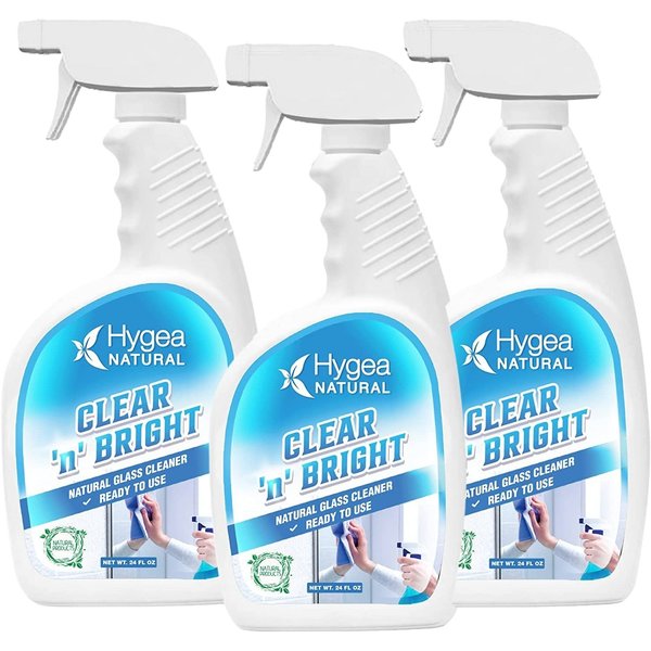 Hygea Natural Clear 'n' Bright  Natural Glass Cleaner Ready to Use 24oz Spray 3 pack HN-3005-3